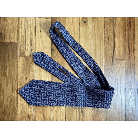 Dolcepunta Tie Mens Adjustable Blue Gold Silk Necktie Geometric Mandala Italy - Picture 5 of 5